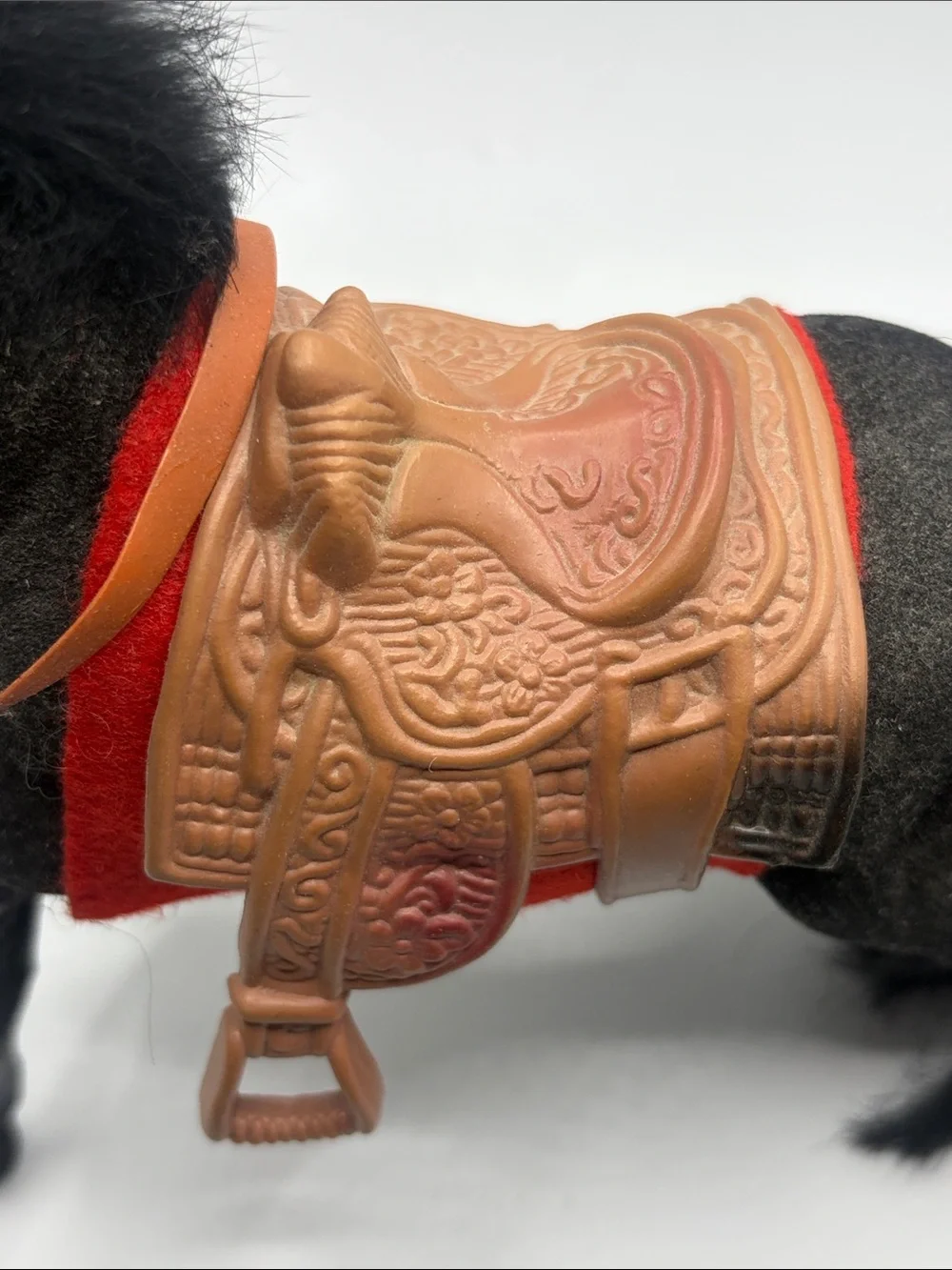 Vintage Flocked Black Stallion Horse Saddle Western Equestrian Figure Model Toy